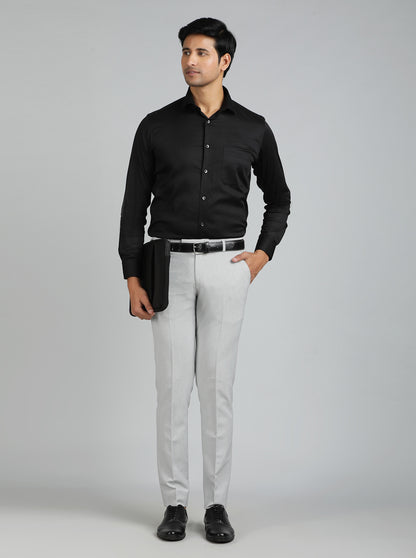 Light Grey Solid Super Slim Fit Formal Trouser | JB Studio