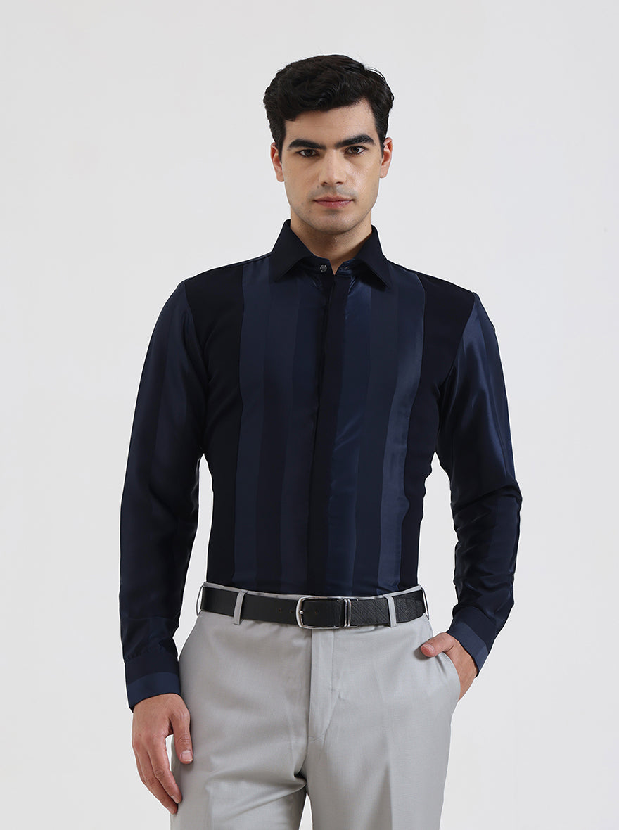 Blue Striped Regular Fit Party Wear Shirt | Wyre