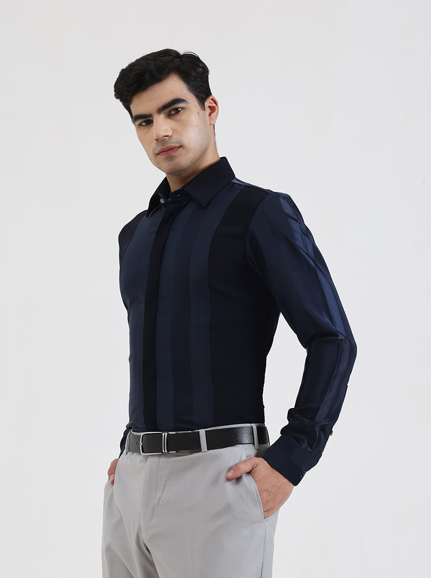 Blue Striped Regular Fit Party Wear Shirt | Wyre