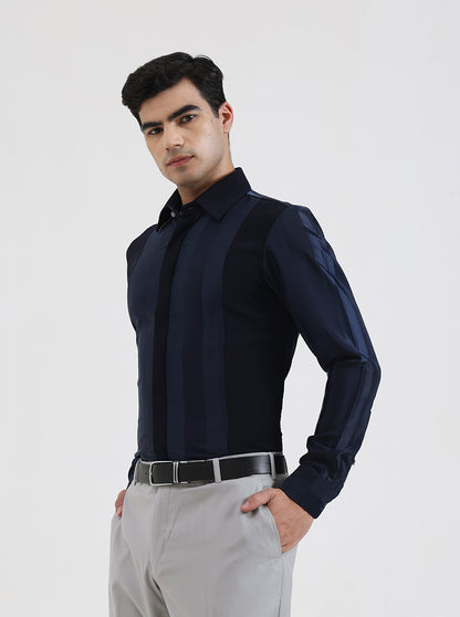 Blue Striped Regular Fit Party Wear Shirt | Wyre