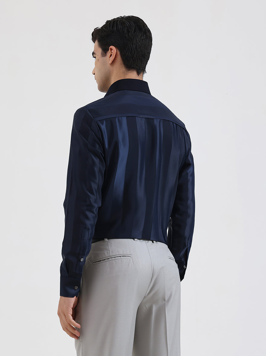 Blue Striped Regular Fit Party Wear Shirt | Wyre