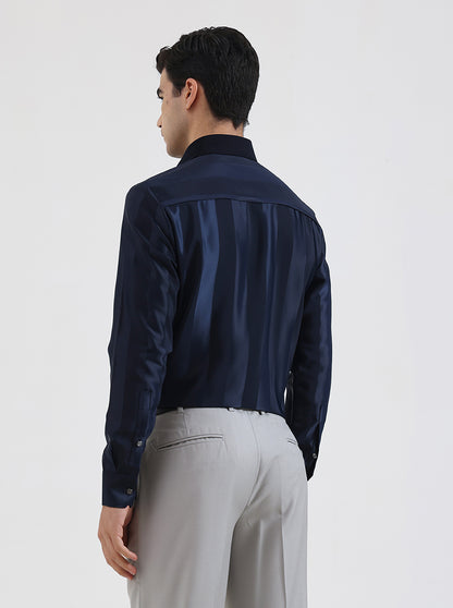 Blue Striped Regular Fit Party Wear Shirt | Wyre