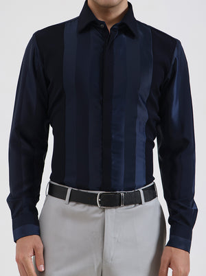 Blue Striped Regular Fit Party Wear Shirt | Wyre