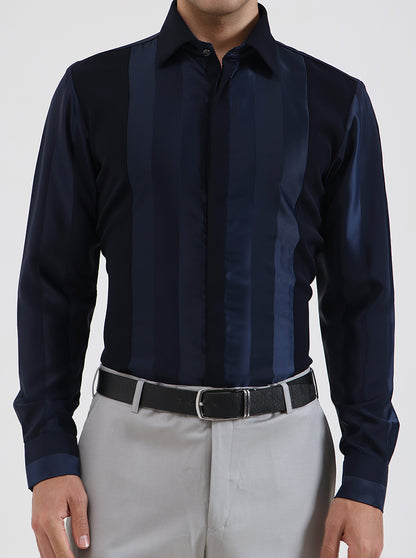Blue Striped Regular Fit Party Wear Shirt | Wyre