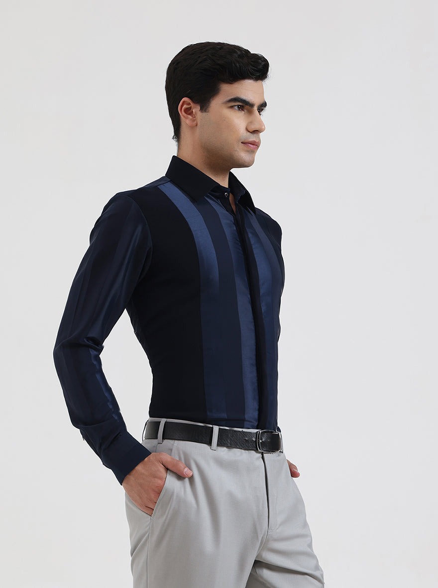 Blue Striped Regular Fit Party Wear Shirt | Wyre