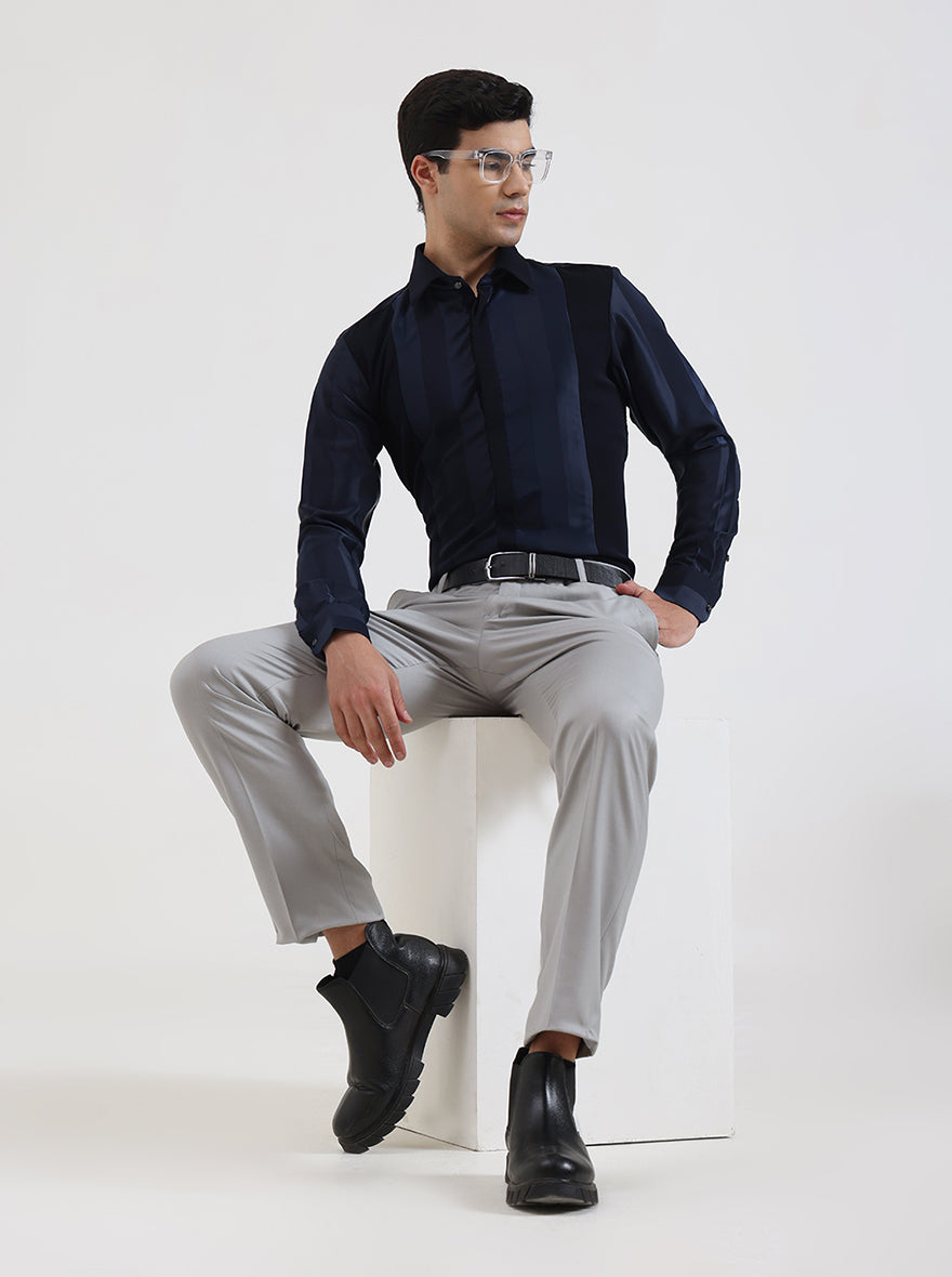 Blue Striped Regular Fit Party Wear Shirt | Wyre