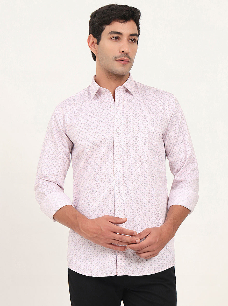 Light Pink Printed Slim Fit Semi Casual Shirt | JadeBlue