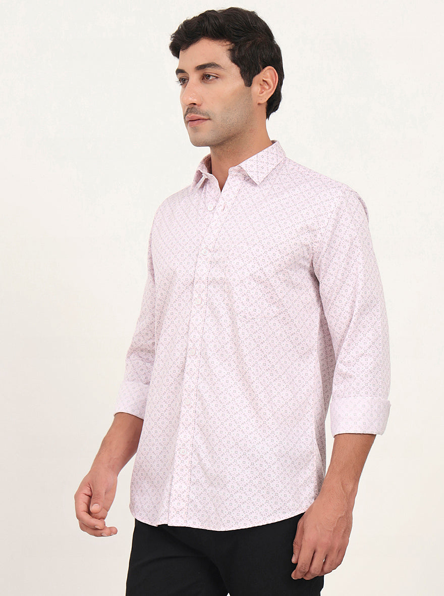 Light Pink Printed Slim Fit Semi Casual Shirt | JadeBlue