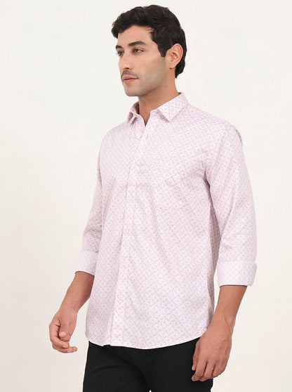 Light Pink Printed Slim Fit Semi Casual Shirt | JadeBlue