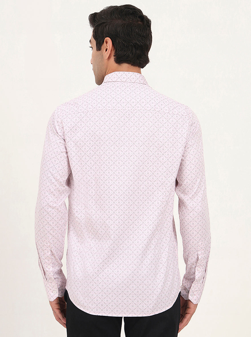 Light Pink Printed Slim Fit Semi Casual Shirt | JadeBlue