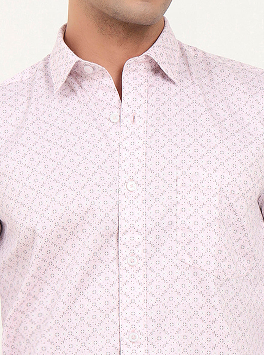 Light Pink Printed Slim Fit Semi Casual Shirt | JadeBlue