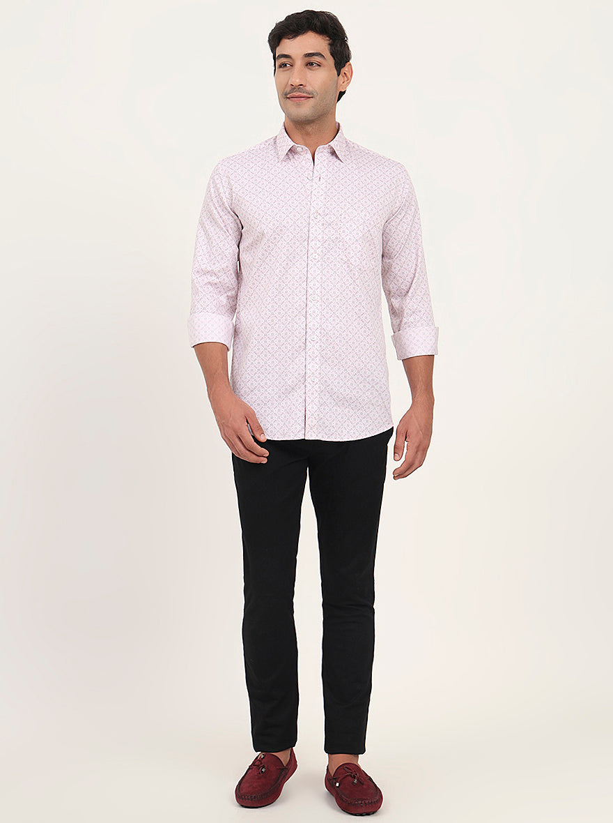 Light Pink Printed Slim Fit Semi Casual Shirt | JadeBlue