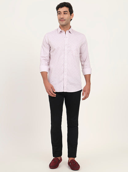 Light Pink Printed Slim Fit Semi Casual Shirt | JadeBlue