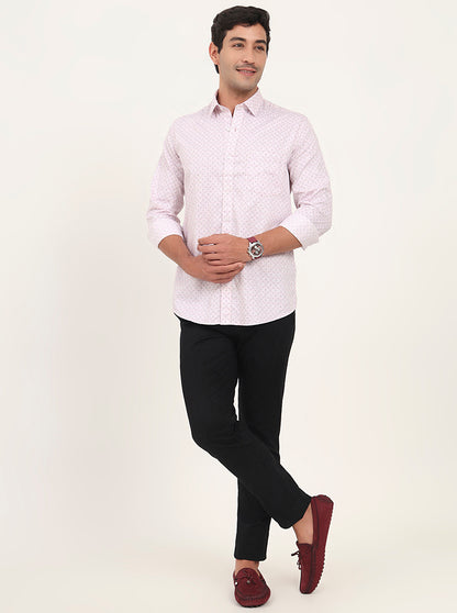 Light Pink Printed Slim Fit Semi Casual Shirt | JadeBlue