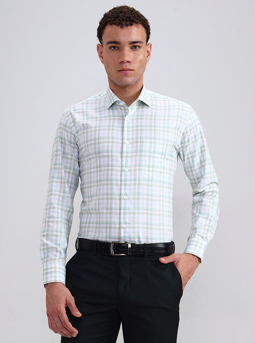 Green & White Checked Slim Fit Formal Shirt | Metal