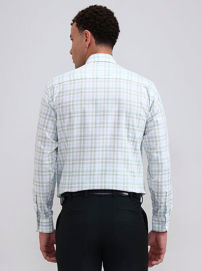 Green & White Checked Slim Fit Formal Shirt | Metal