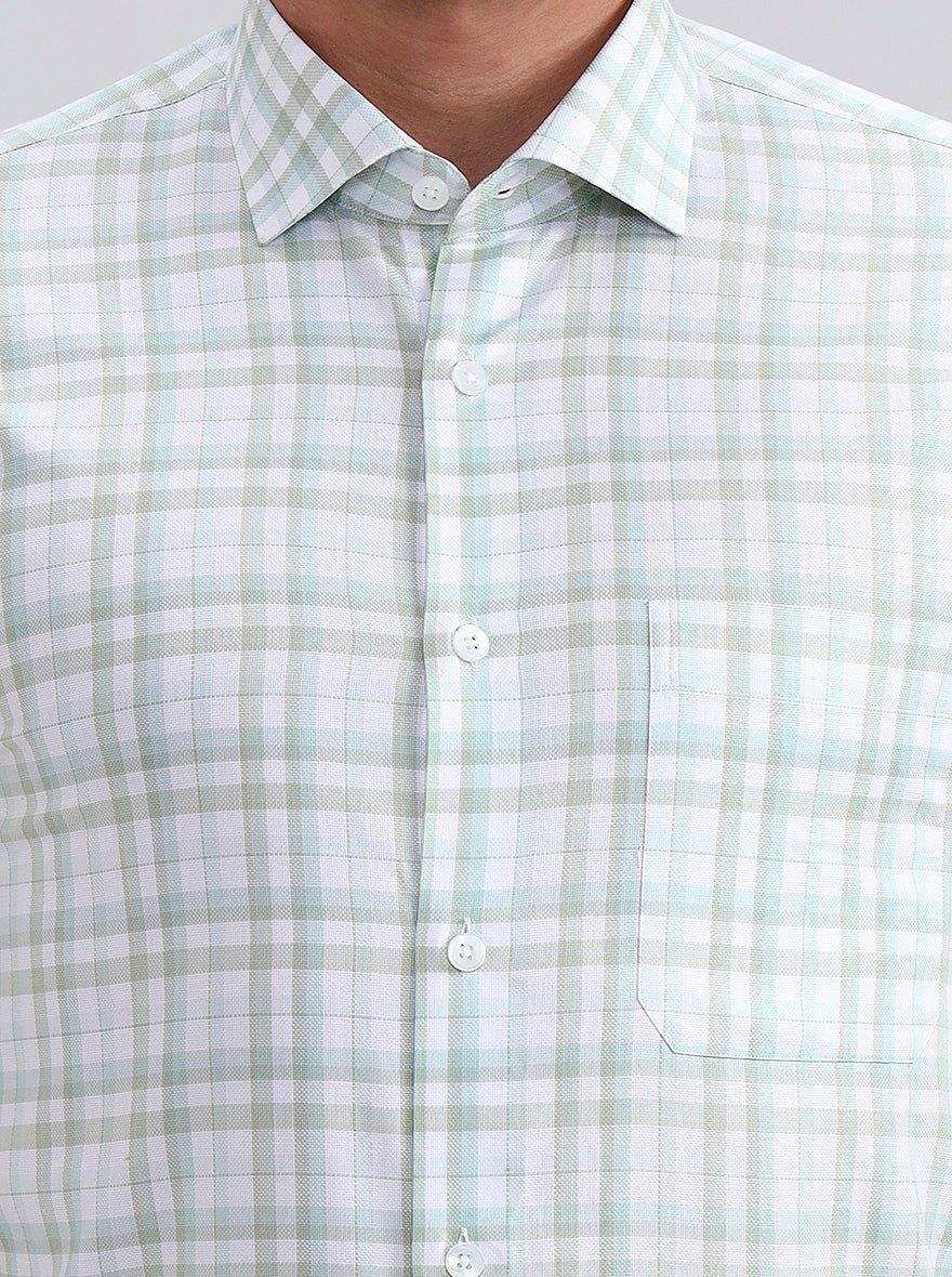 Green & White Checked Slim Fit Formal Shirt | Metal