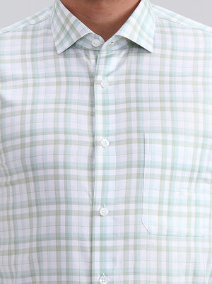 Green & White Checked Slim Fit Formal Shirt | Metal
