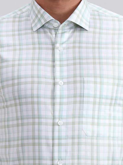 Green & White Checked Slim Fit Formal Shirt | Metal