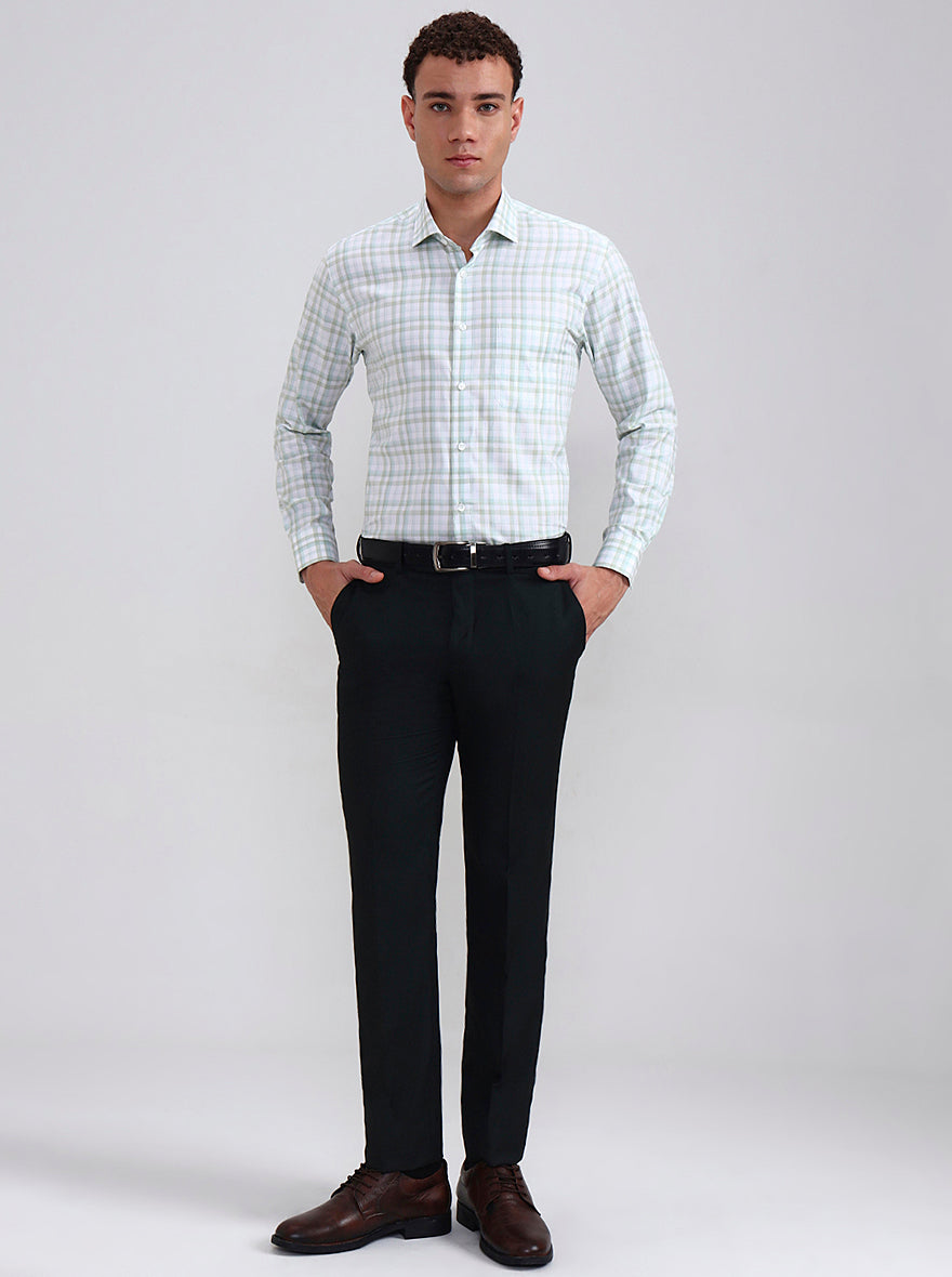 Green & White Checked Slim Fit Formal Shirt | Metal