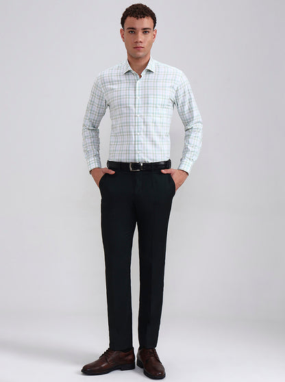 Green & White Checked Slim Fit Formal Shirt | Metal
