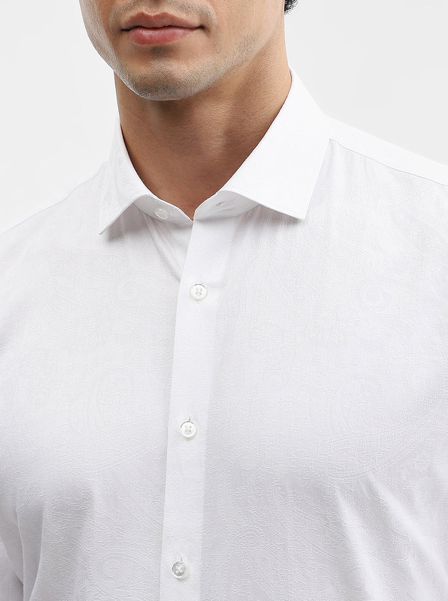 White Printed Slim Fit Party Wear Shirt | Wyre