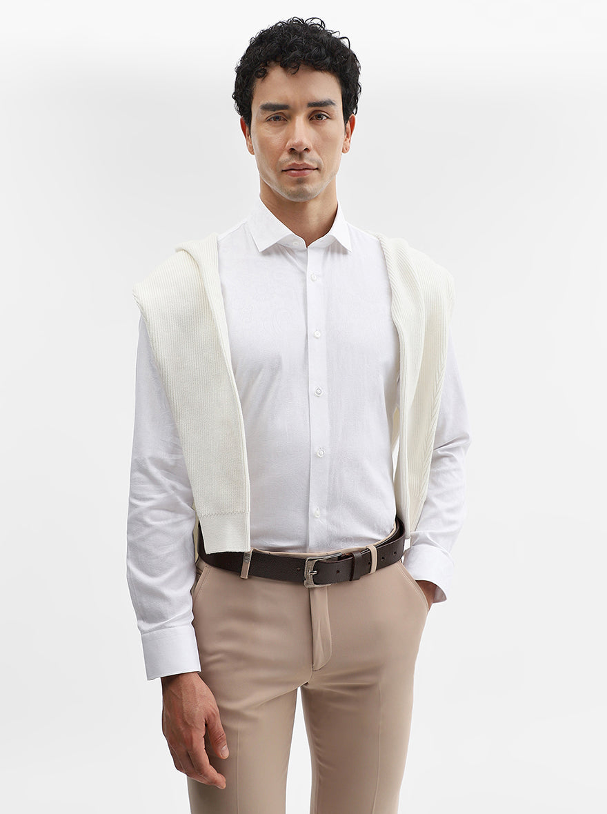 White Printed Slim Fit Party Wear Shirt | Wyre