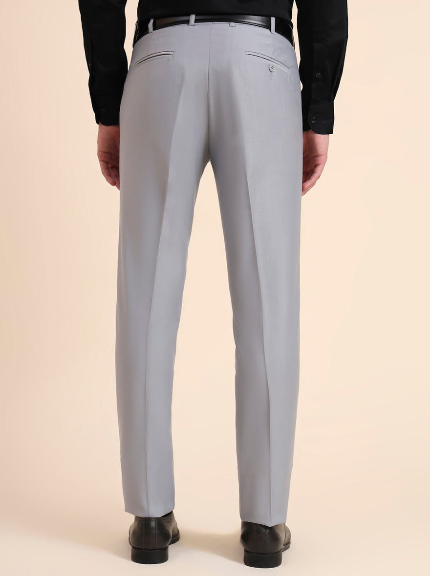 Light Grey Solid Slim Fit Formal Trouser | Metal