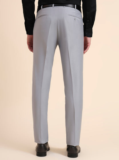 Light Grey Solid Slim Fit Formal Trouser | Metal