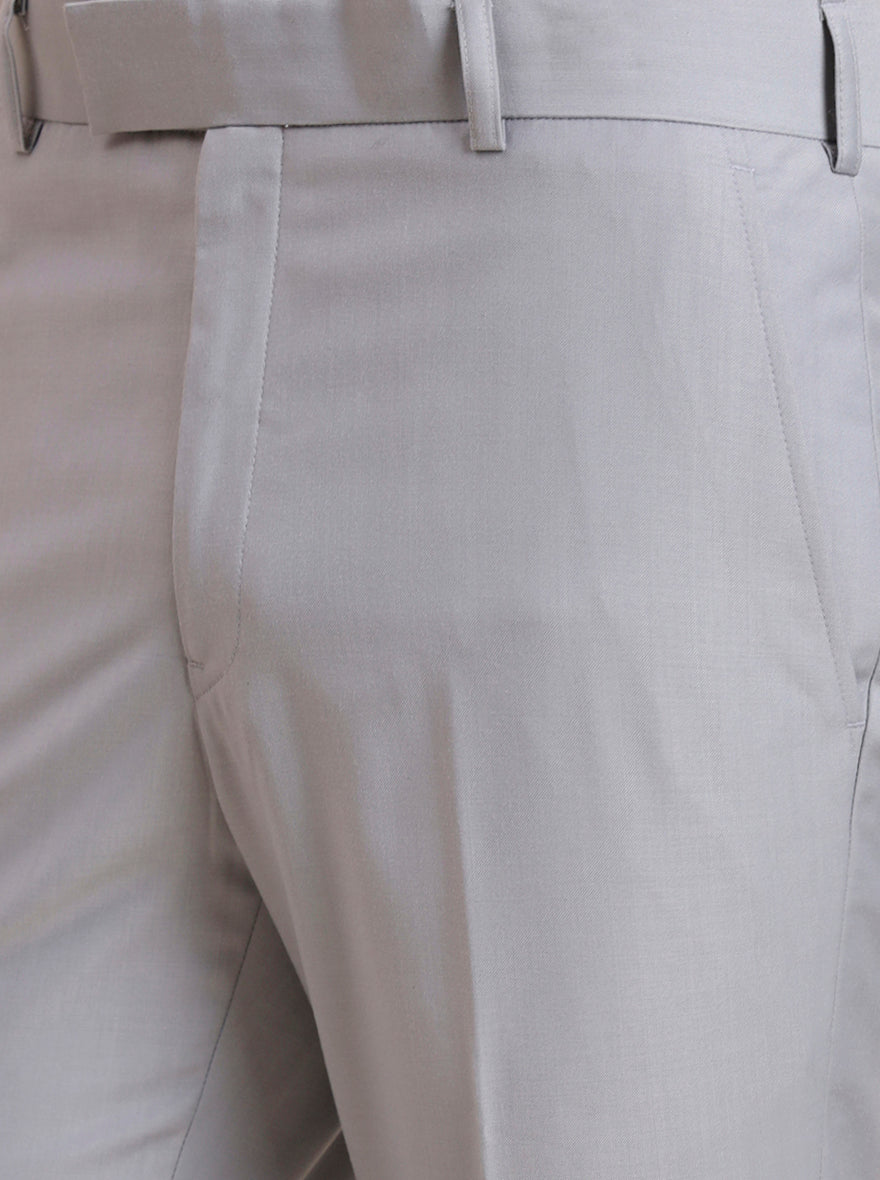 Light Grey Solid Slim Fit Formal Trouser | Metal