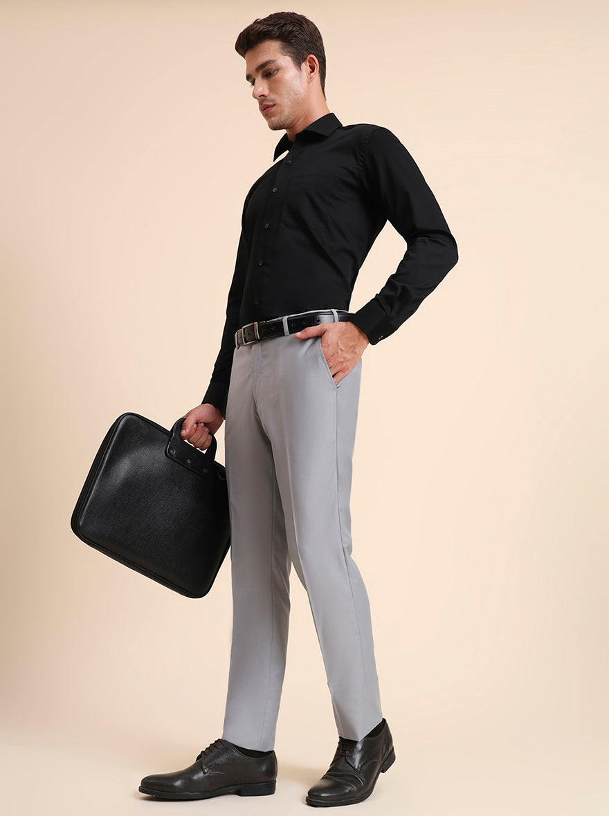 Light Grey Solid Slim Fit Formal Trouser | Metal