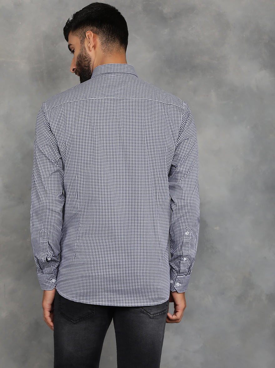 Navy Blue Checked Smart Fit Semi Casual Shirt | GreenFibre