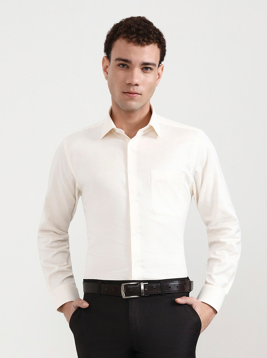 Cream Solid Regular Fit Formal Shirt | JadeBlue
