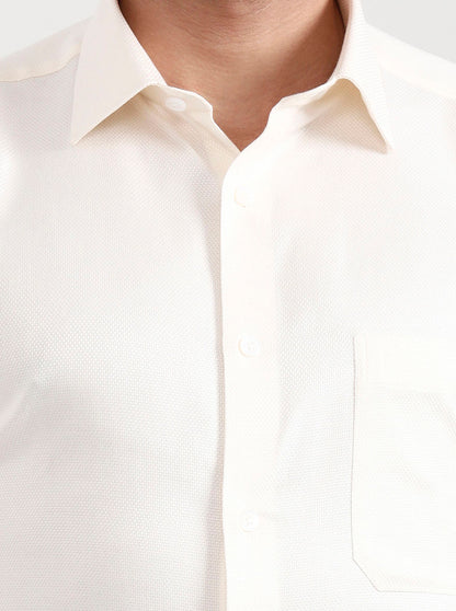 Cream Solid Regular Fit Formal Shirt | JadeBlue