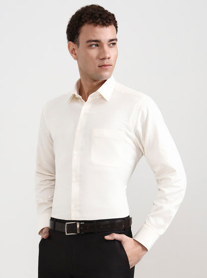 Cream Solid Regular Fit Formal Shirt | JadeBlue