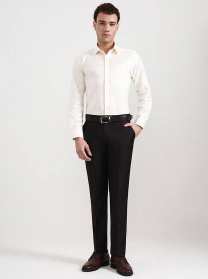 Cream Solid Regular Fit Formal Shirt | JadeBlue
