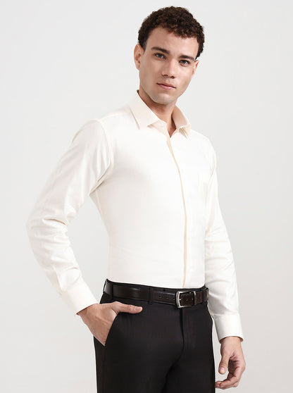 Cream Solid Regular Fit Formal Shirt | JadeBlue