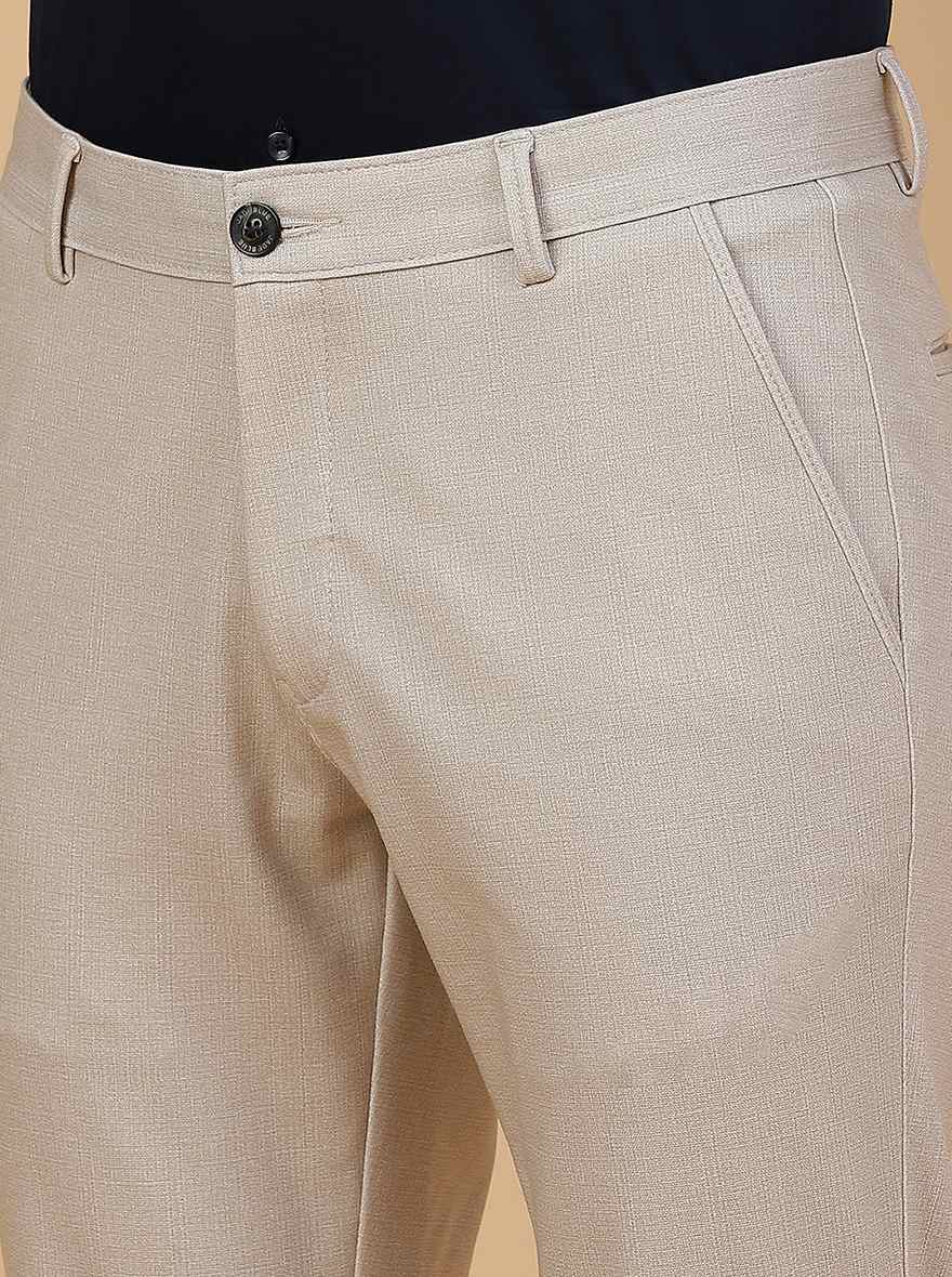 Beige Solid Slim Fit Club Wear Trouser | JB Studio