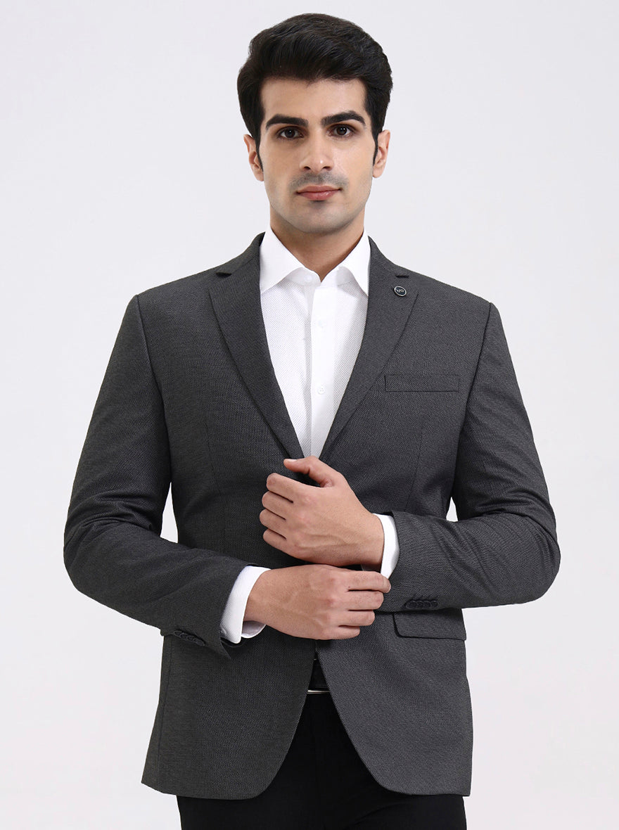 Dark Grey Solid Regular Fit Blazer | JadeBlue