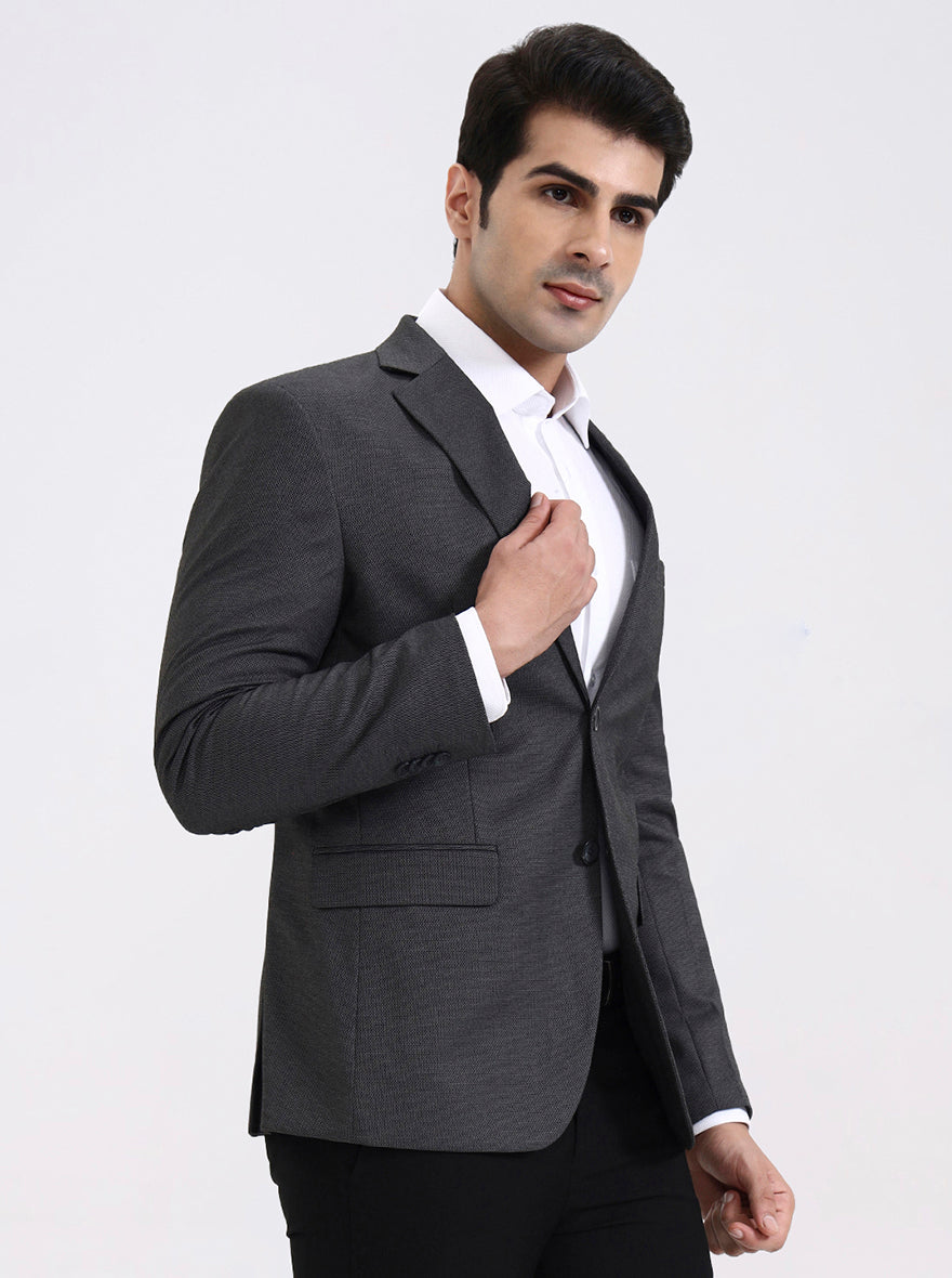 Dark Grey Solid Regular Fit Blazer | JadeBlue