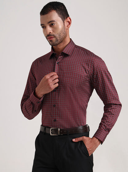 Maroon Printed Regular Fit Formal Shirt | JadeBlue
