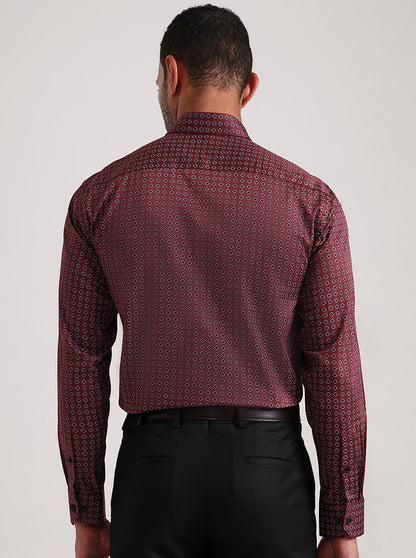 Maroon Printed Regular Fit Formal Shirt | JadeBlue
