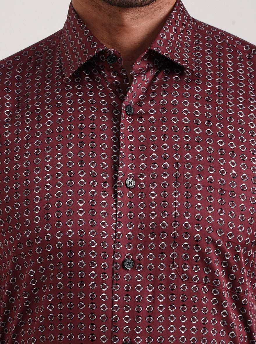 Maroon Printed Regular Fit Formal Shirt | JadeBlue