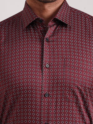 Maroon Printed Regular Fit Formal Shirt | JadeBlue