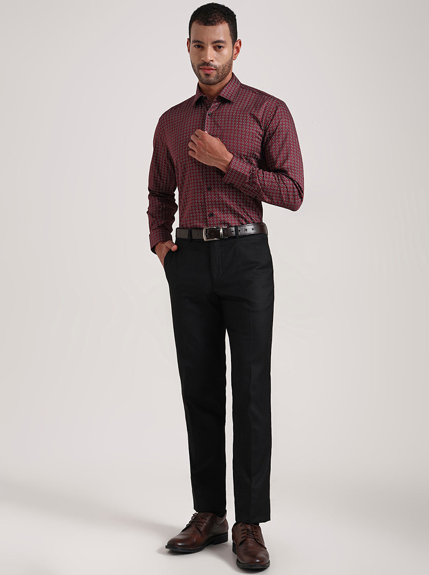 Maroon Printed Regular Fit Formal Shirt | JadeBlue