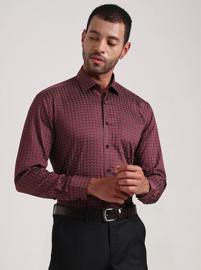 Maroon Printed Regular Fit Formal Shirt | JadeBlue