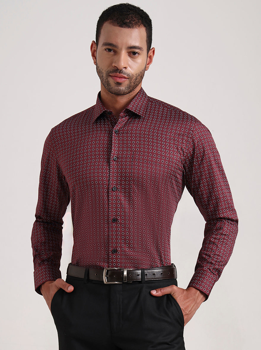 Maroon Printed Regular Fit Formal Shirt | JadeBlue