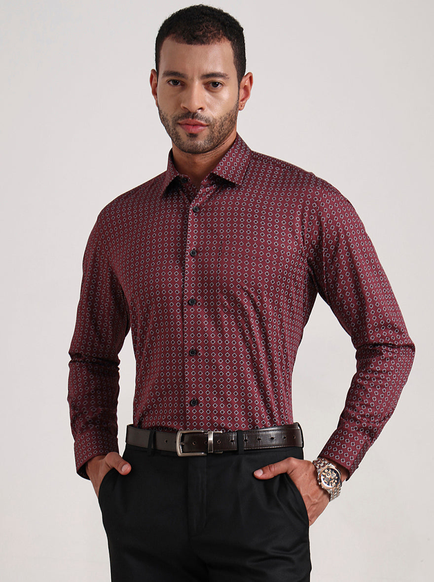 Maroon Printed Regular Fit Formal Shirt | JadeBlue