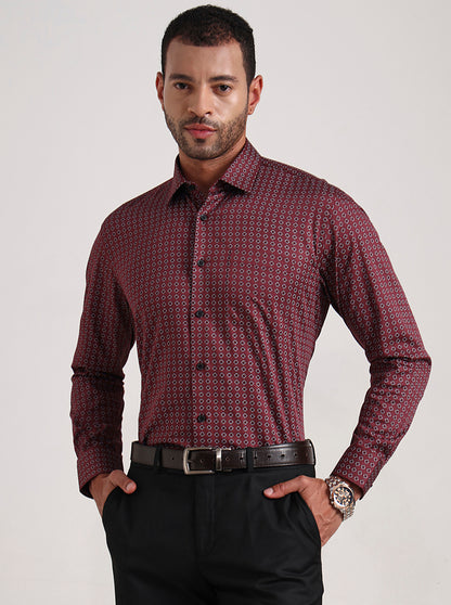 Maroon Printed Regular Fit Formal Shirt | JadeBlue