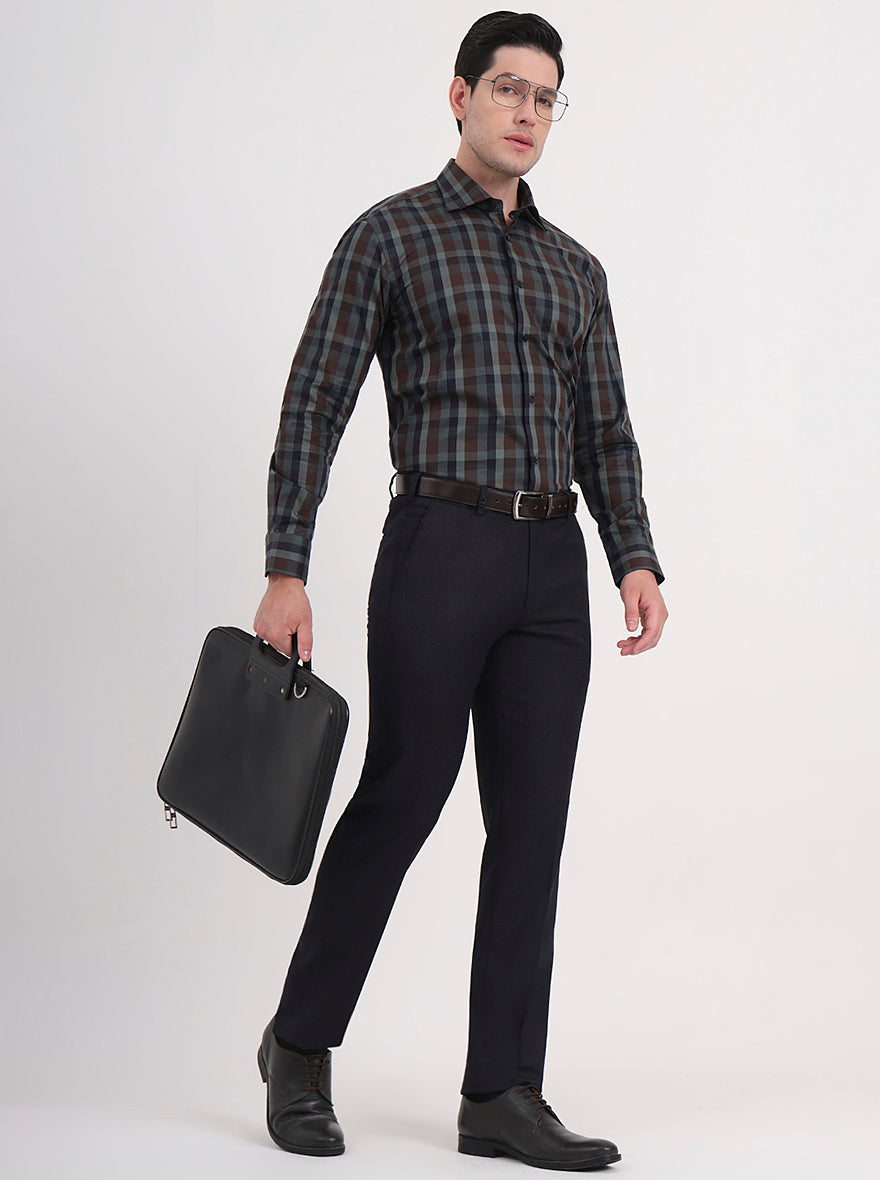Blue Solid Slim Fit Formal Trouser | JB Studio